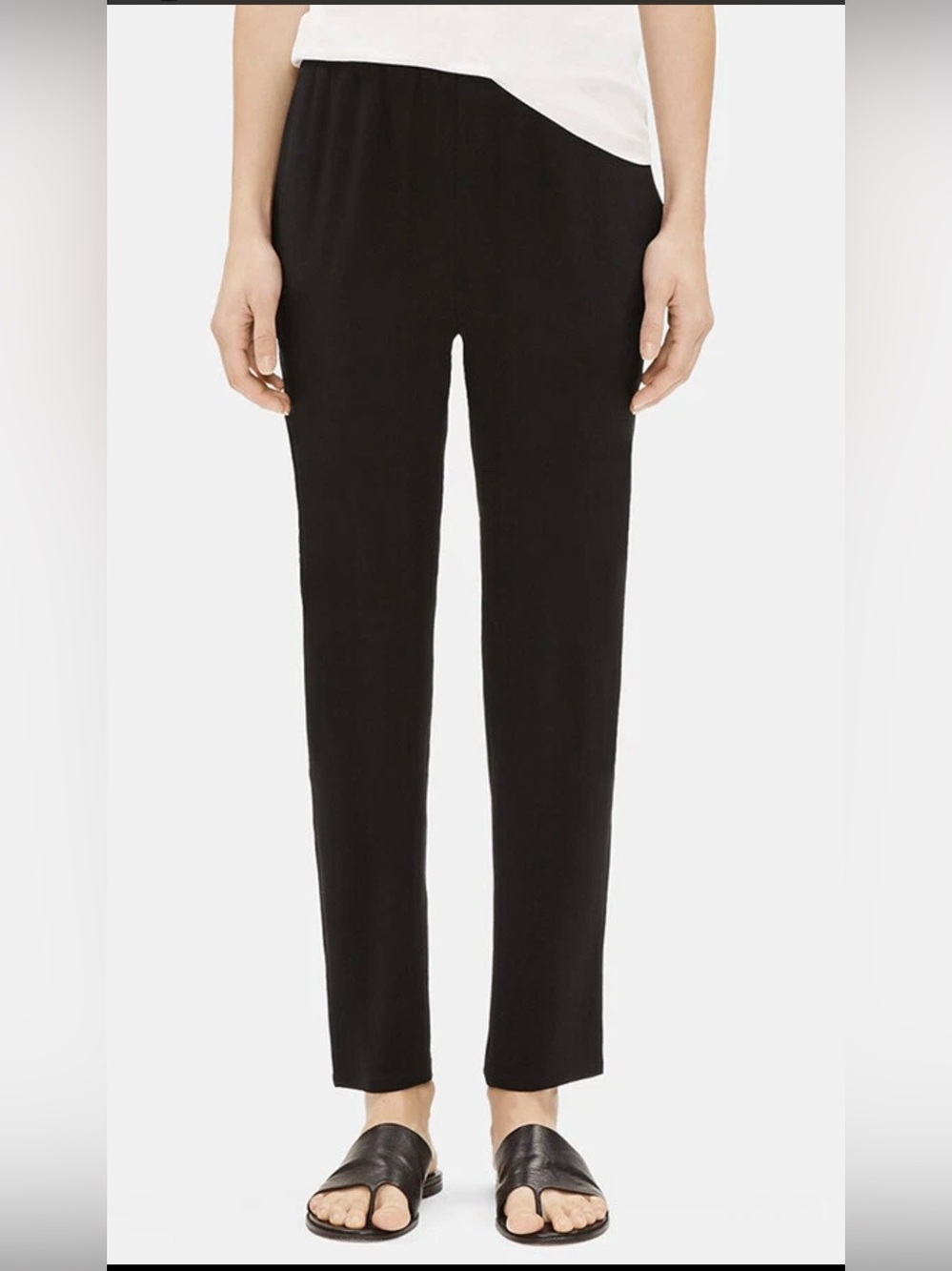Eileen Fisher - Silk Georgette Crepe Slouchy Ankle Pant in Black Size XL NWT